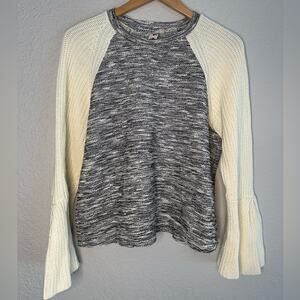 Dolan Bell Sleeve Sweater Grey Ivory Knit Varsity Y2K 90s College Colorblock